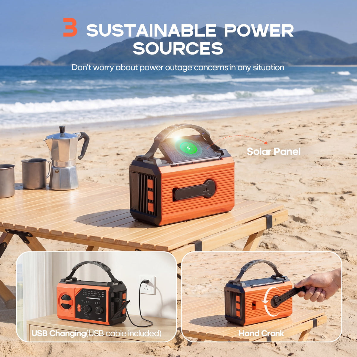 Biotree 30000mAh Weather Radio with NOAA 7-Band Alerts, Upgraded Emergency Radio with USB/Solar/Hand Crank Charging, Flashlight, SOS Alarm, Compass for Camping Hurricane Preparedness,Orange