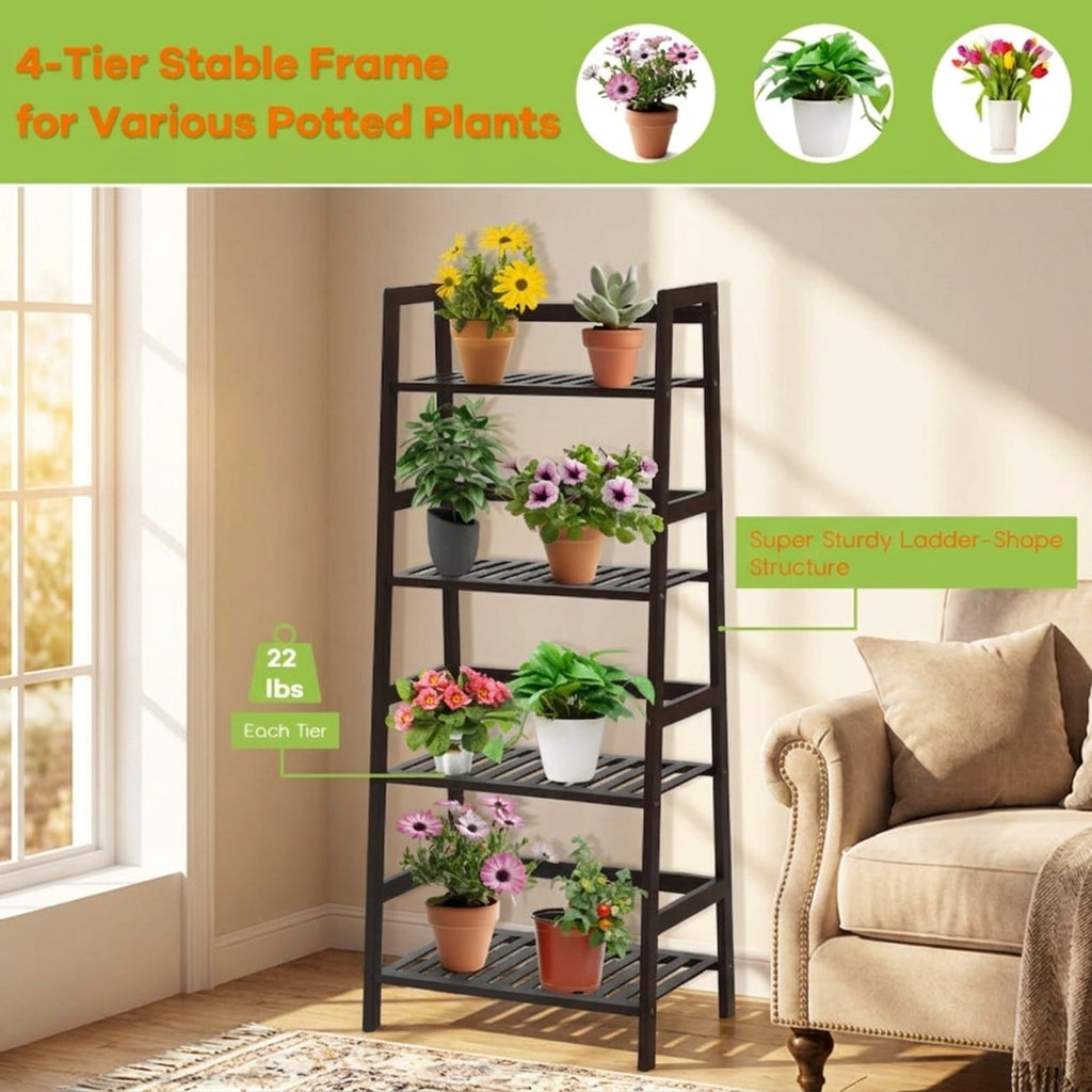 Biotree 4-Tier Bamboo Plant Rack with Guardrails Stable and Space-Saving for Indoor Outdoor Patio Balcony Garden, Brown