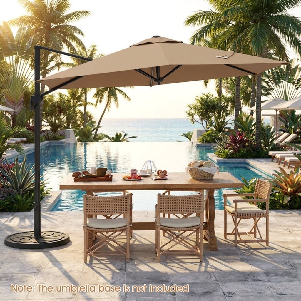 Biotree 9 ft Cantilever Patio Umbrella Offset Hanging with Cross Base, 8 Ribs - Brown for Backyard Garden Poolside