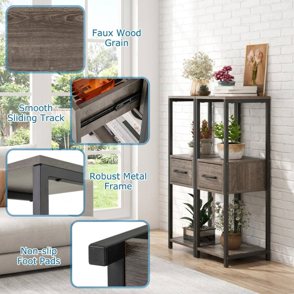 Biotree 2 Pack 3 Tier Tall Metal Plant Stand with Drawer and Display Shelf for Indoor Outdoor Patio Balcony Garden, Gray