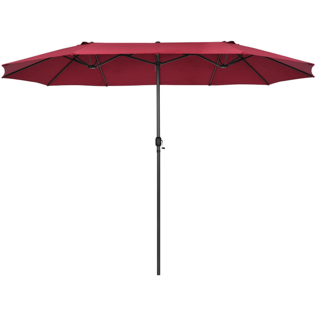 Biotree 15 ft Double-Sided Twin Patio Umbrella Crank Tilt Outdoor Shade - Red - UV Protection with Cross Base