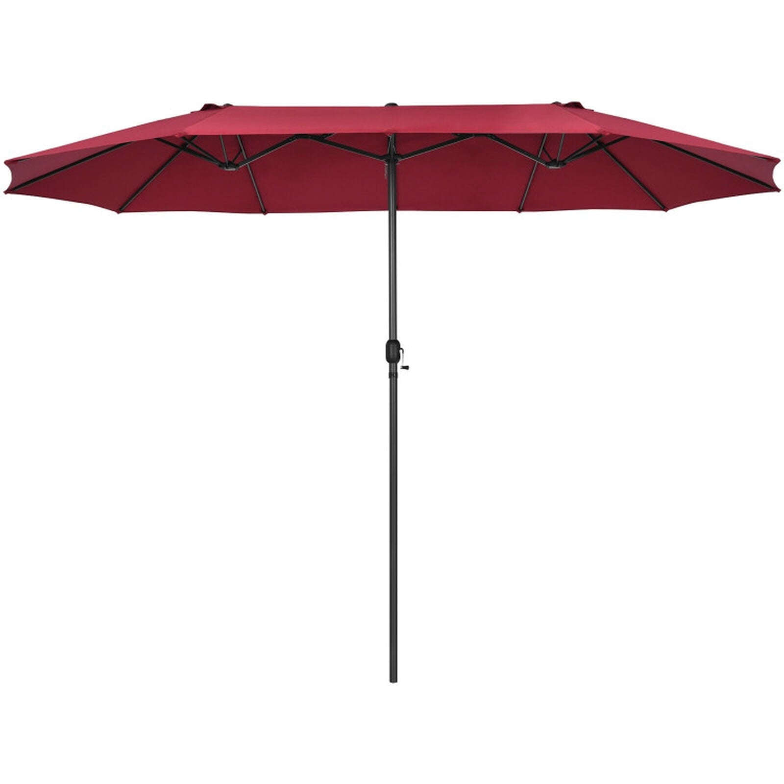 Biotree 15 ft Double-Sided Twin Patio Umbrella Crank Tilt Outdoor Shade - Red - UV Protection with Cross Base