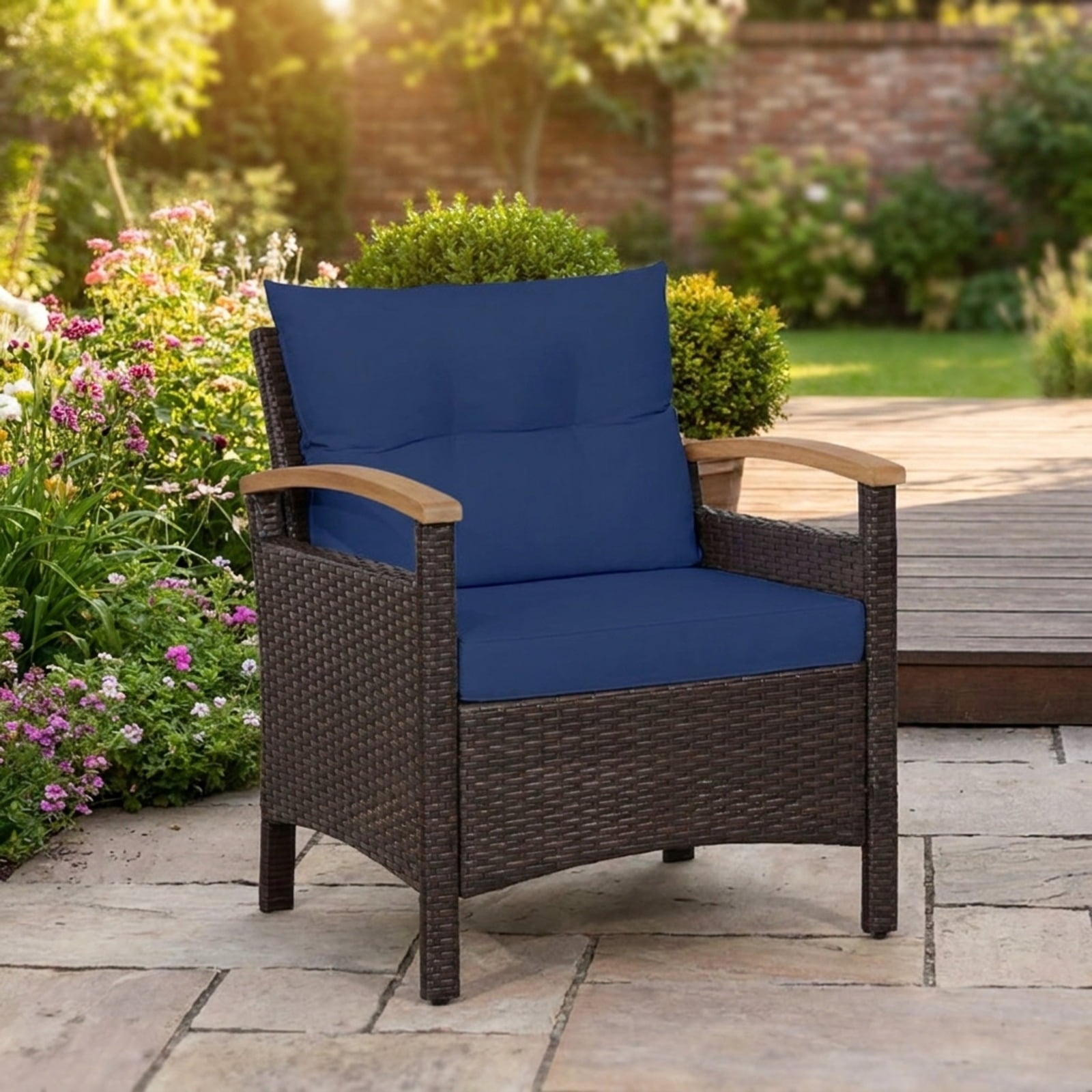 Biotree 3 Pieces Patio Rattan Furniture Set with Removable Cushion Outdoor Conversation Set for Garden Backyard PorchNavy