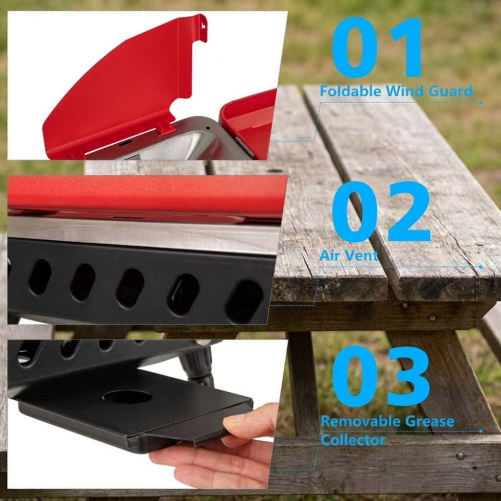 Biotree 2-in-1 Gas Camping Grill and Stove with 4 Detachable Legs for Outdoor Camping Backyard Patio Cooking, Red
