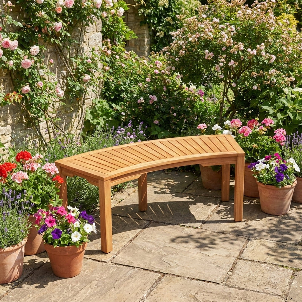 Biotree Set of 2 Outdoor Bench Acacia Wood Curved Garden Bench 2-Person Stackable Patio Chair for Garden BackyardNatural