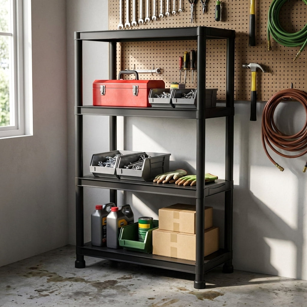 Biotree 3-Tier Heavy-Duty Plastic Storage Shelves Freestanding Garage Shelving Unit 300 lbs - Black