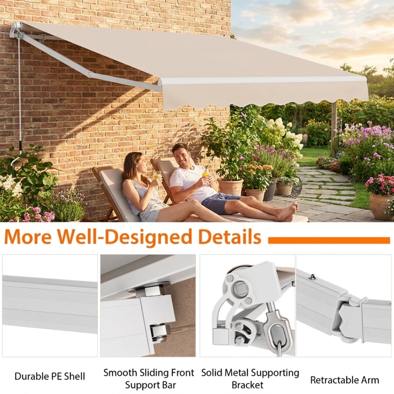 Biotree 13 ¡Á 8 Feet Retractable Patio Awning Aluminum Deck Sunshade for Patio Deck Door Window Sun Rain Protection, Beige