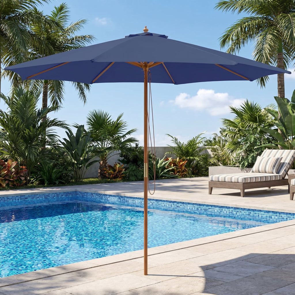 Biotree 10 ft Offset Cantilever Patio Umbrella 8 Wooden Ribs Outdoor Shade - Beige - UV Protection with Cross Base