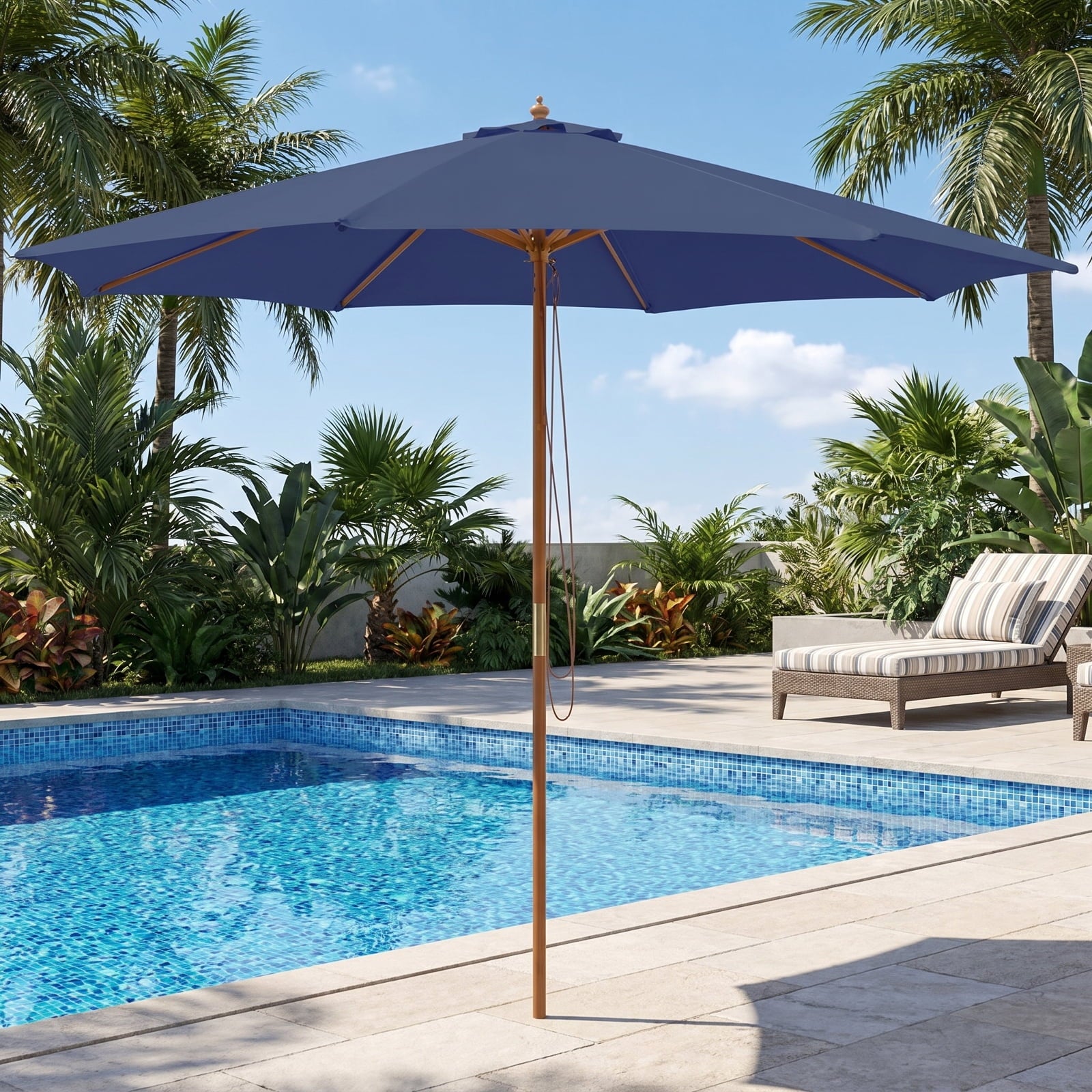 Biotree 10 ft Offset Cantilever Patio Umbrella 8 Wooden Ribs Outdoor Shade - Beige - UV Protection with Cross Base