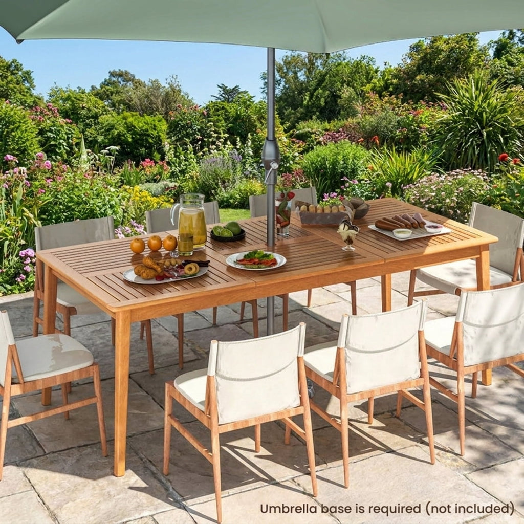 Biotree 79-Inch 8-Person Outdoor Acacia Wood Dining Rectangular Bistro Table with Umbrella Hole, Natural