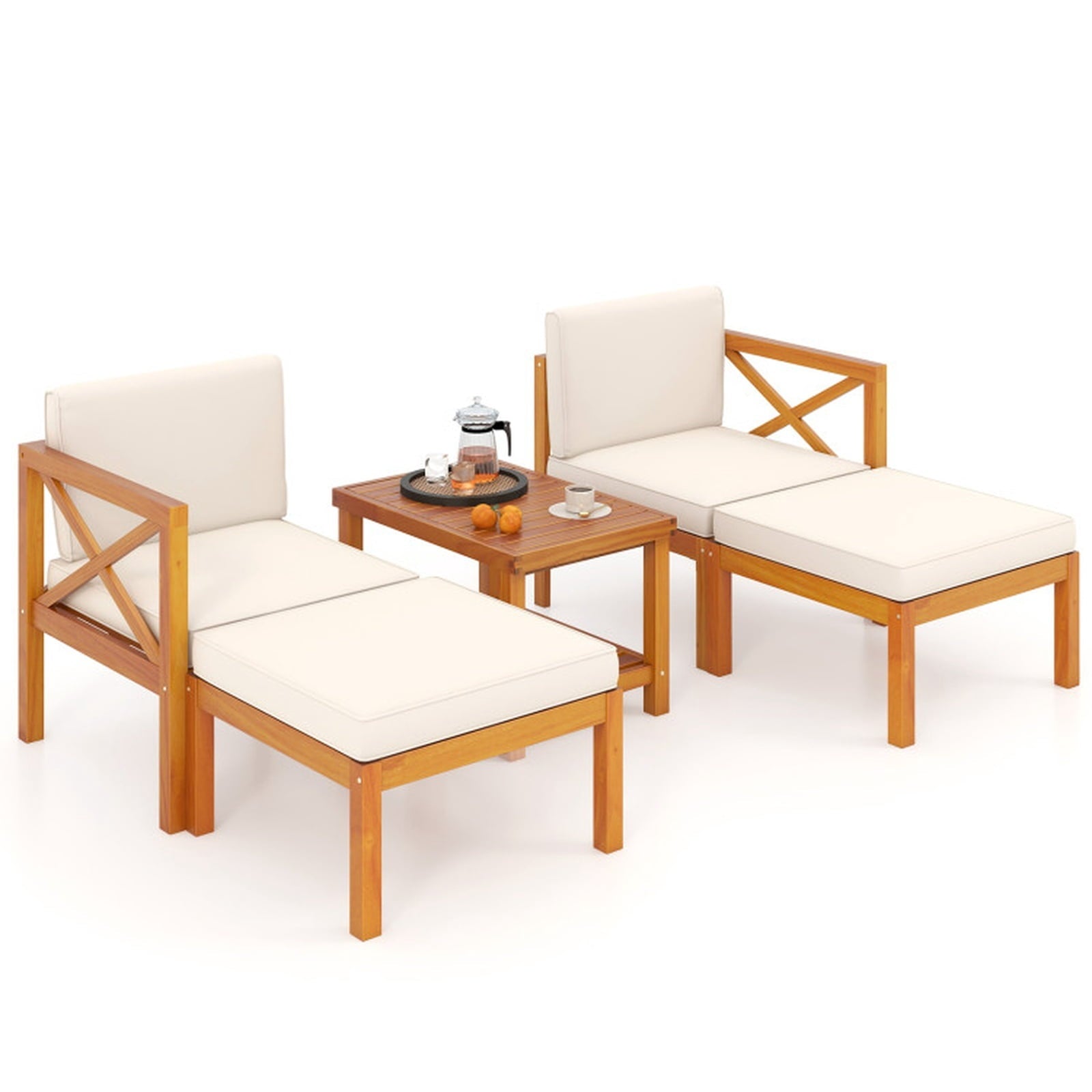 Biotree 4 Pieces Wicker Furniture Set with Acacia Wood Tabletop and Armrests for Porch Outdoor Conversation Set for Garden Backyard PorchWhite