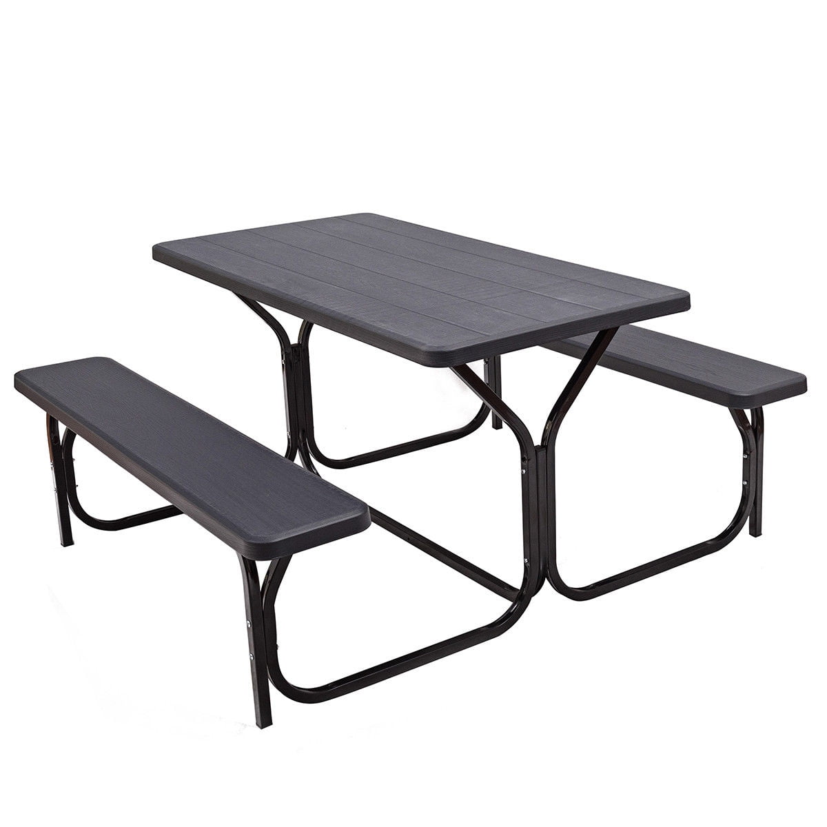 Biotree HDPE Outdoor Picnic Table and Bench Set-Black