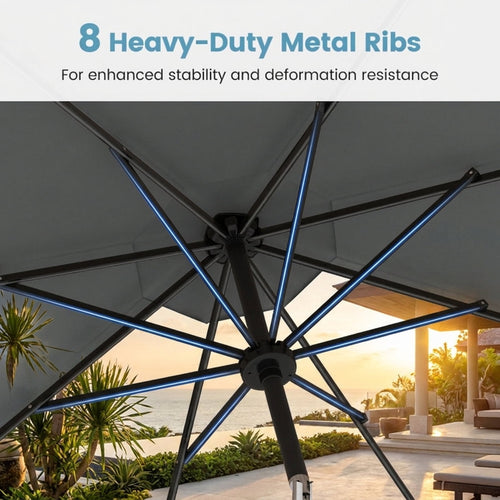 Biotree 10 ft Market Patio Umbrella with Crank and Tilt, 8 Sturdy Ribs, Vented Canopy - Gray for Backyard
