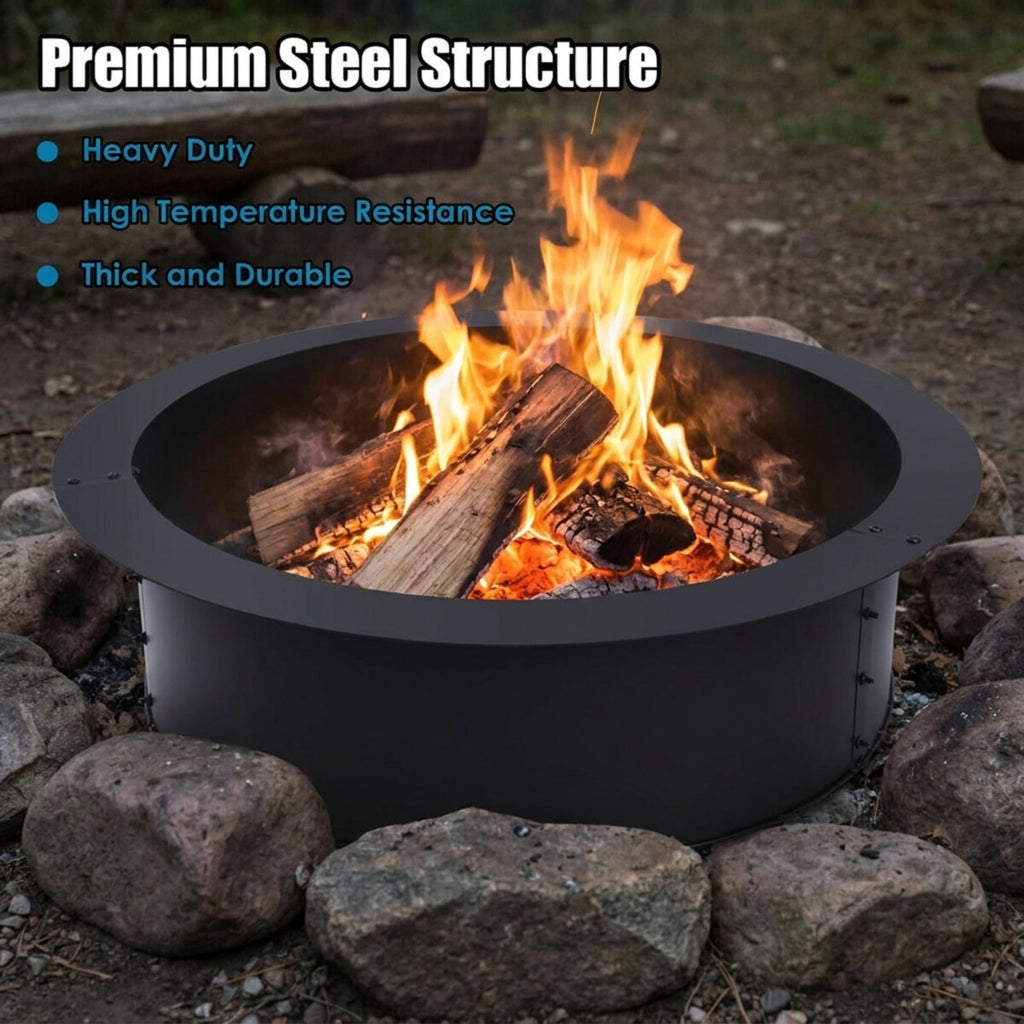 Biotree 36 inch Round Steel Fire Pit Ring Line for Outdoor Backyard for Outdoor Patio Backyard Garden Camping, Black