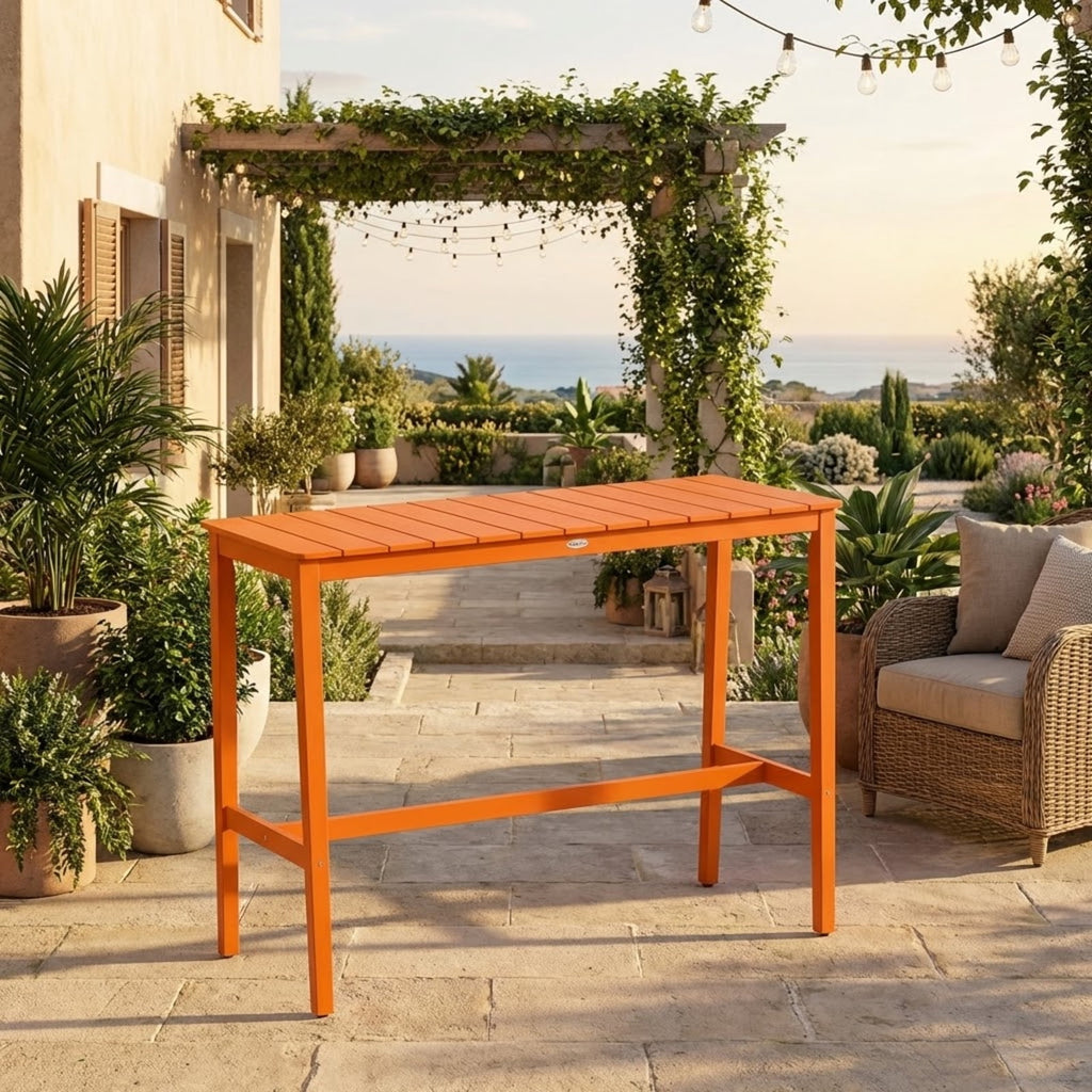 Biotree Acacia Wood Outdoor Bar Table Rectangular Patio Console Table for Backyard Garden Deck Yard Porch Restaurant, Natural