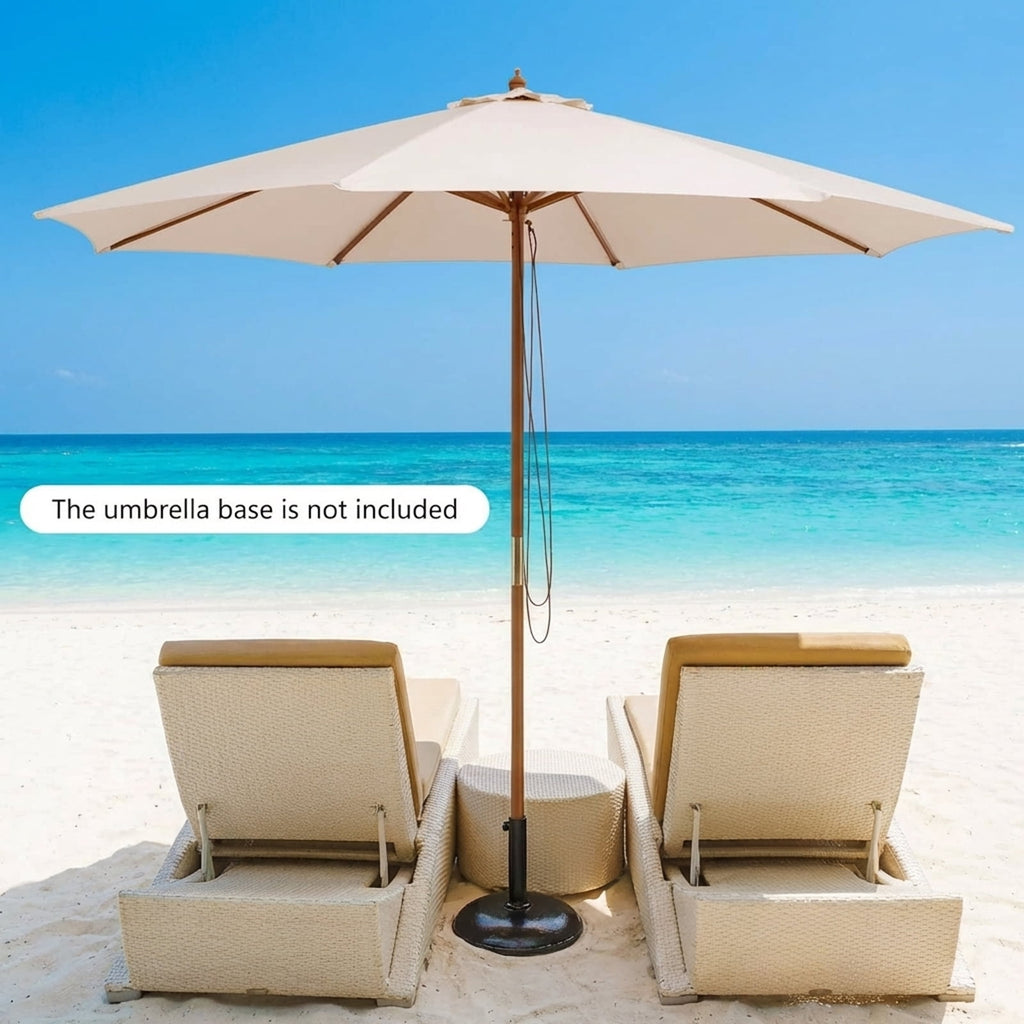 Biotree 10 Feet Patio Umbrella with 8 Wooden Ribs and 3 Adjustable Heights-Beige Deck Garden Pool Outdoor Living