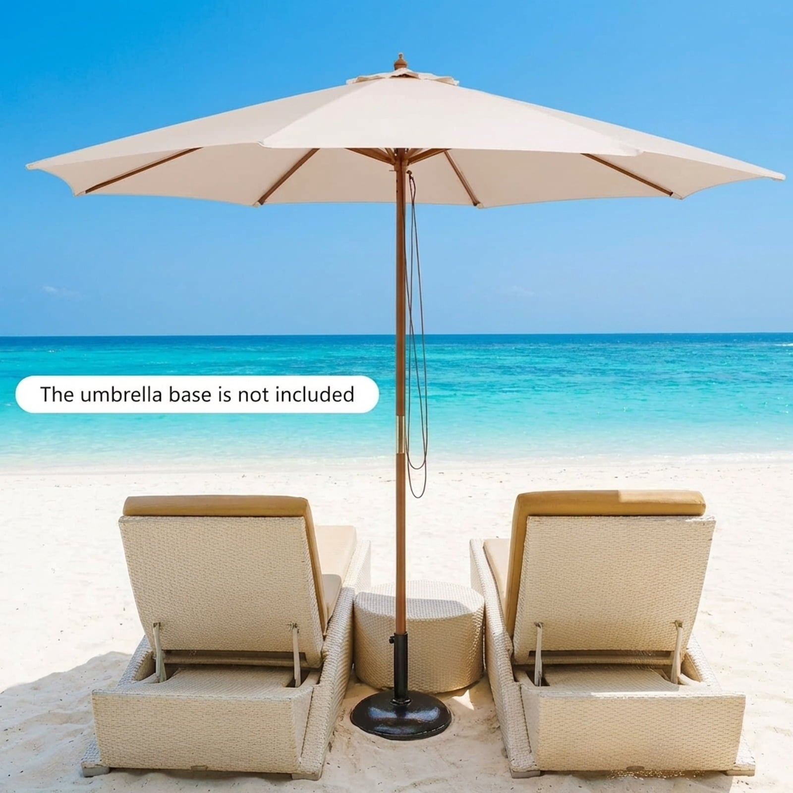 Biotree 10 Feet Patio Umbrella with 8 Wooden Ribs and 3 Adjustable Heights-Beige Deck Garden Pool Outdoor Living