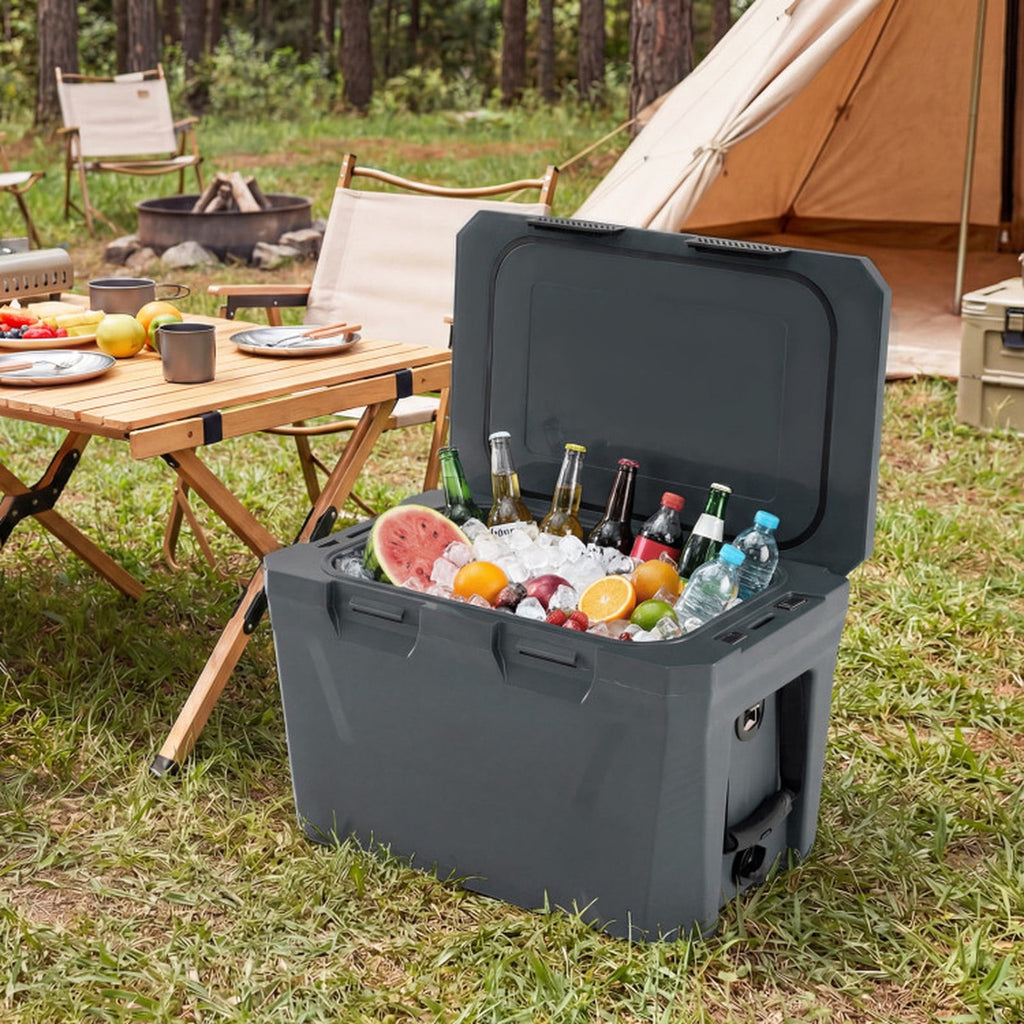 Biotree Insulated Portable Cooler Hard Shell Ice Chest with 2 Cup Holders Bottle Opener and Drain Plug, 37 Qt, Gray