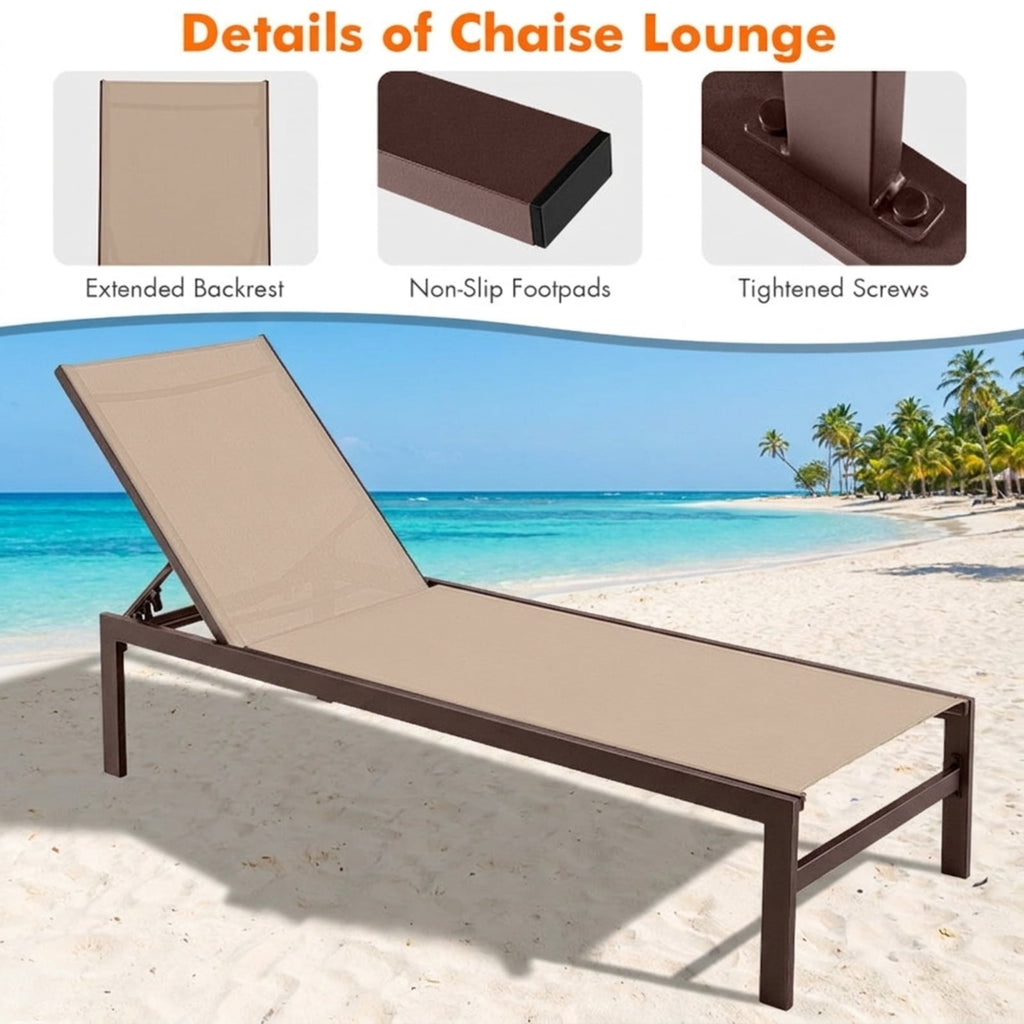 Biotree 6-Position Chaise Lounge Chairs with Rustproof Aluminium Frame Stackable Patio Chair for Garden BackyardBrown