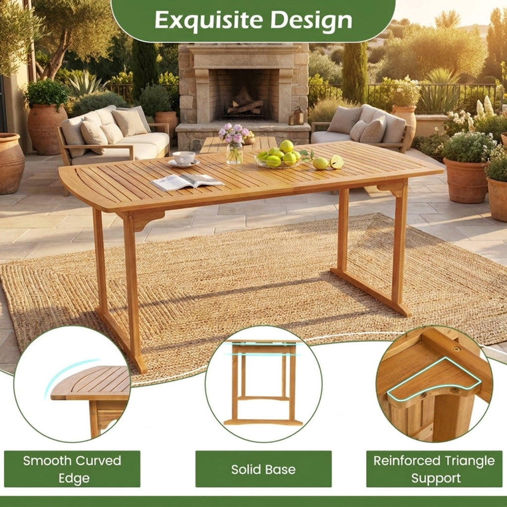 Biotree 63 inch Outdoor Dining Table with Umbrella Hole and Slatted Tabletop, Natural