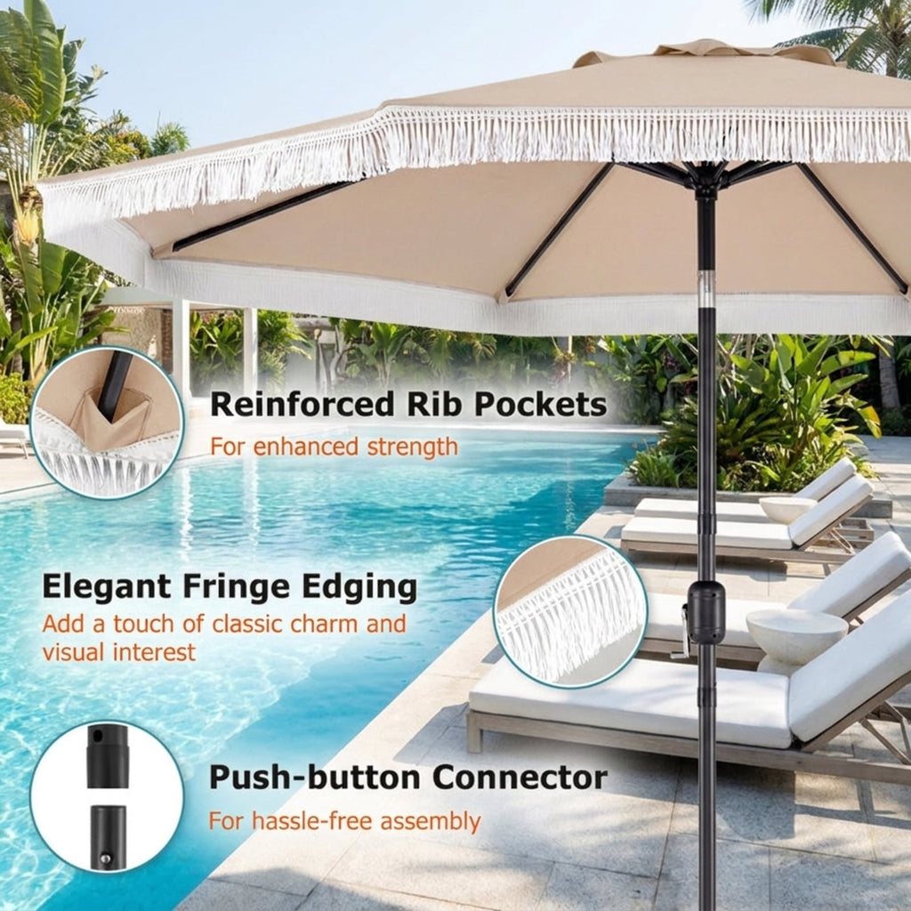 Biotree 9 FT Patio Umbrella, Patio Umbrella with Sun-Protective Canopy for Patio Garden Pool for Patio Garden Backyard Pool, Beige