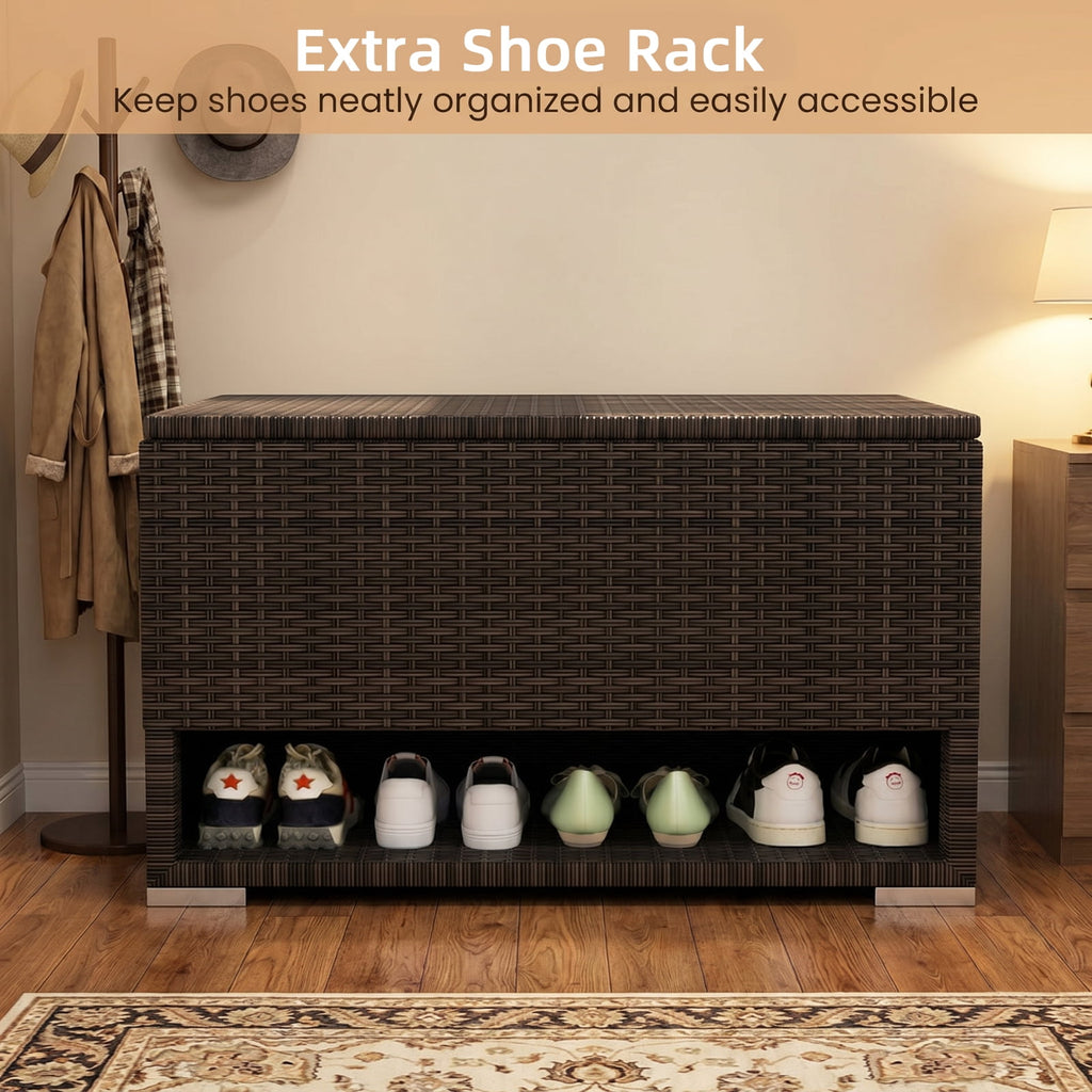Biotree PE Rattan Storage Bin with Waterproof Liner for Patio Cushions Outdoor Waterproof for Patio Deck Garden Cushions, Brown