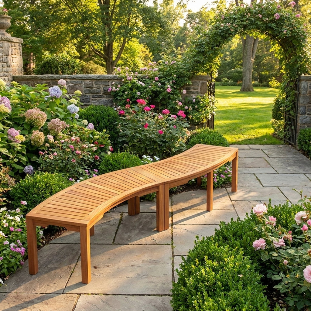 Biotree Set of 2 Outdoor Bench Acacia Wood Curved Garden Bench 2-Person Stackable Patio Chair for Garden BackyardNatural