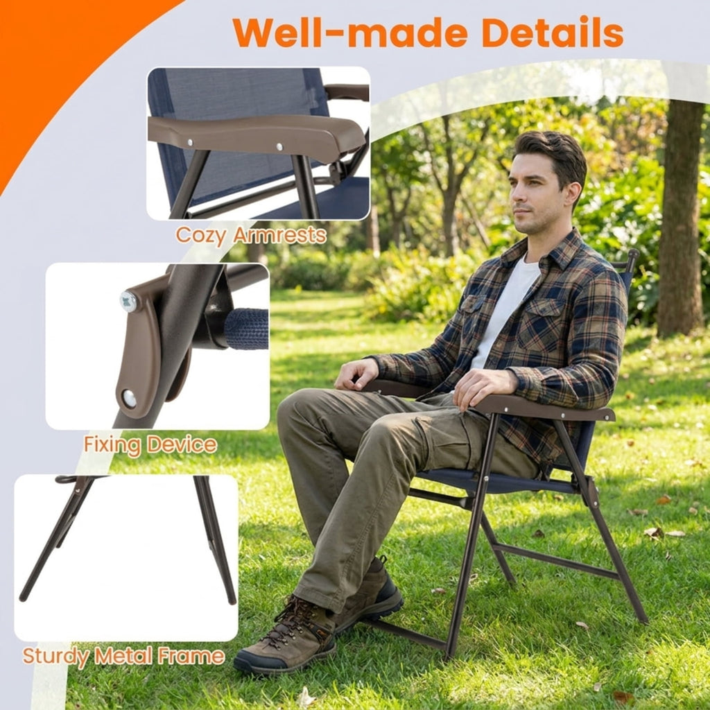 Biotree Set of 2 Patio Folding Sling Back Camping Deck Chairs Stackable Patio Chair for Garden BackyardNavy