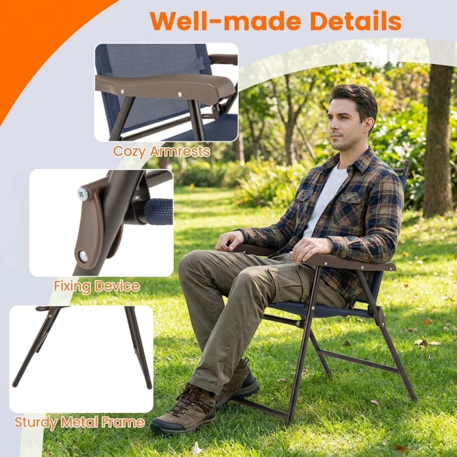 Biotree Set of 2 Patio Folding Sling Back Camping Deck Chairs Stackable Patio Chair for Garden BackyardNavy