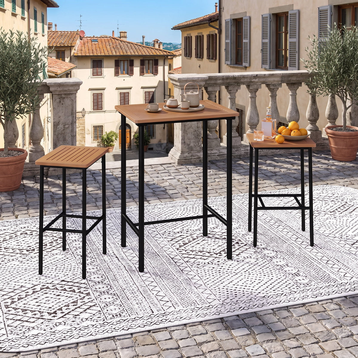 Biotree 3-Piece Acacia Wood Outdoor Bistro Set with Bar Table and 2 Stools