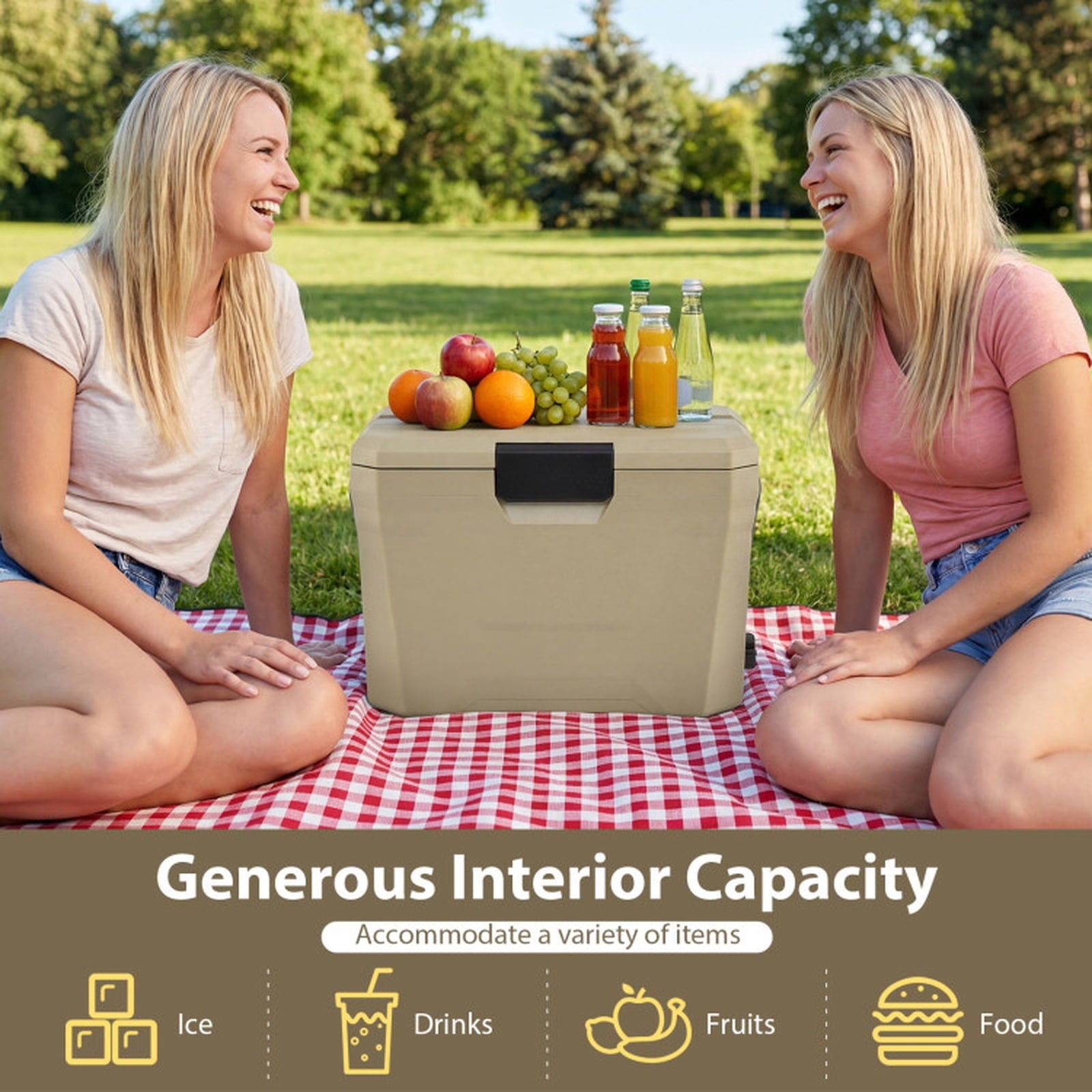 Biotree 21 Qt Insulated Portable Cooler Hard Shell Ice Chest with 2 Cup Holders, Off-White