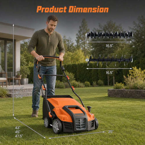 Biotree 16" 15 Amp Electric Lawn Dethatcher, 2-in-1 Corded Lawn Scarifier - Electric Lawn Rake with 6L Collection Bag, 4-Position Height Adjustment for Lawn Renovation Grass Care Orange