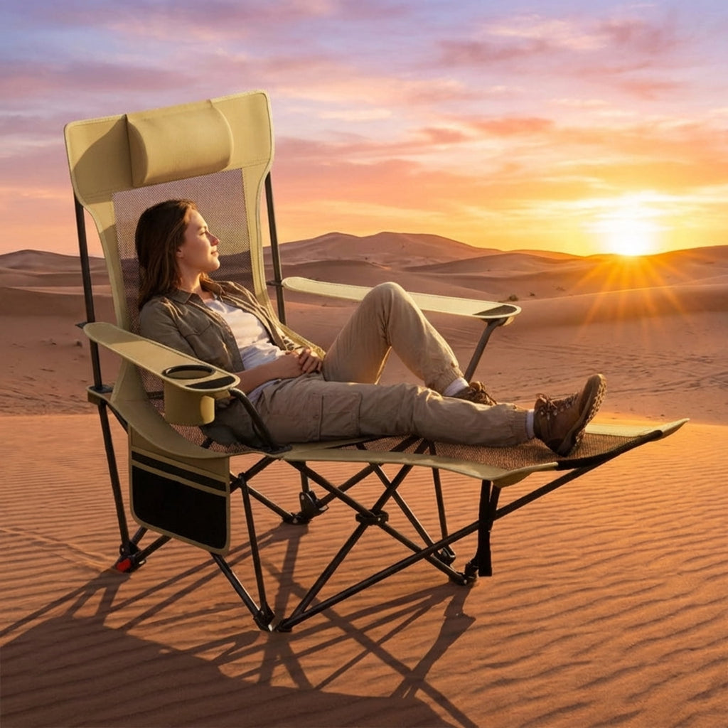 Biotree Reclining Camping Chair with Removable Footrest 4-Position Adjustable Backrest Portable Folding Outdoor Lounge Chair, Green