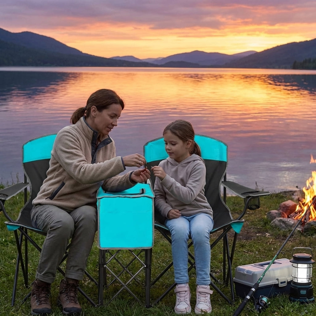 Biotree Folding Camping Chair with Sun Shade Canopy and Cup Holder for Beach Tailgating Outdoor Events, Turquoise