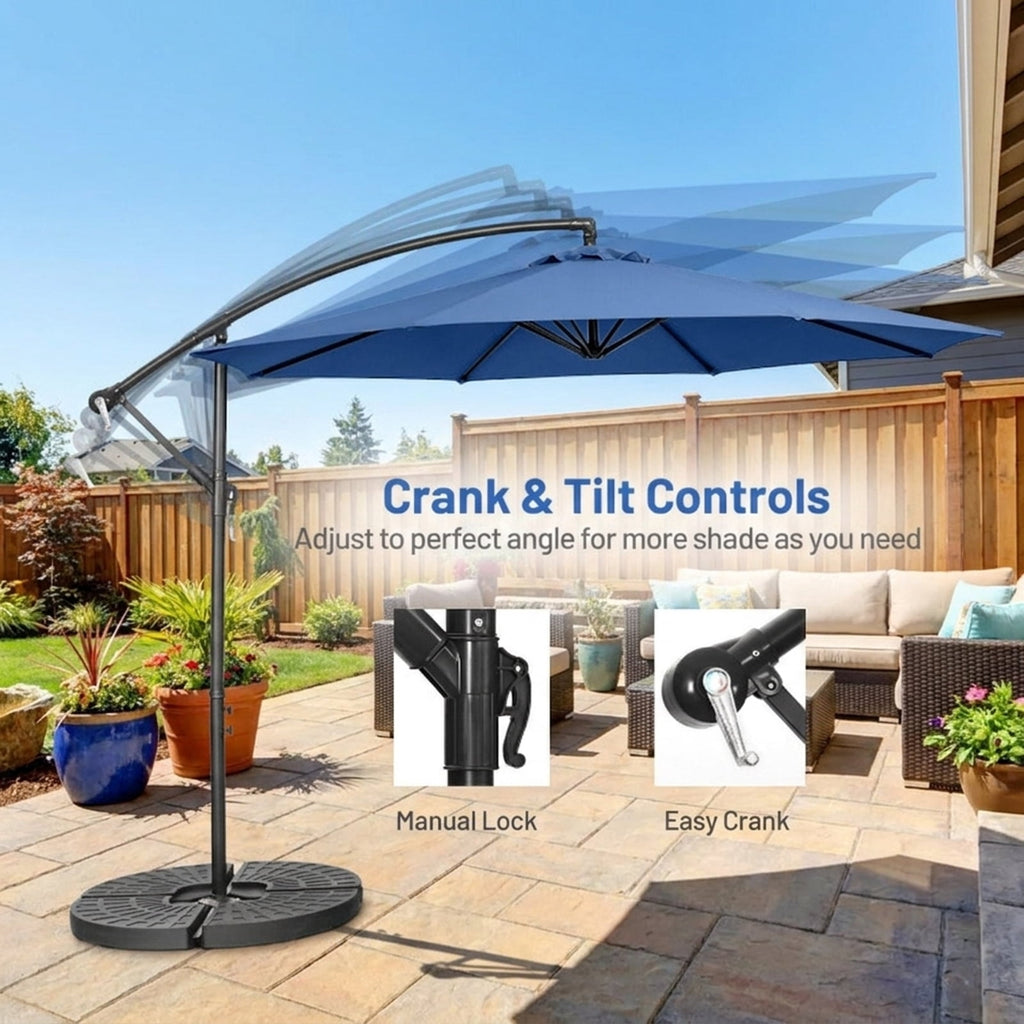 Biotree 10 ft Cantilever Offset Patio Umbrella 8-Rib Outdoor Shade - Blue - UV Protection with Cross Base