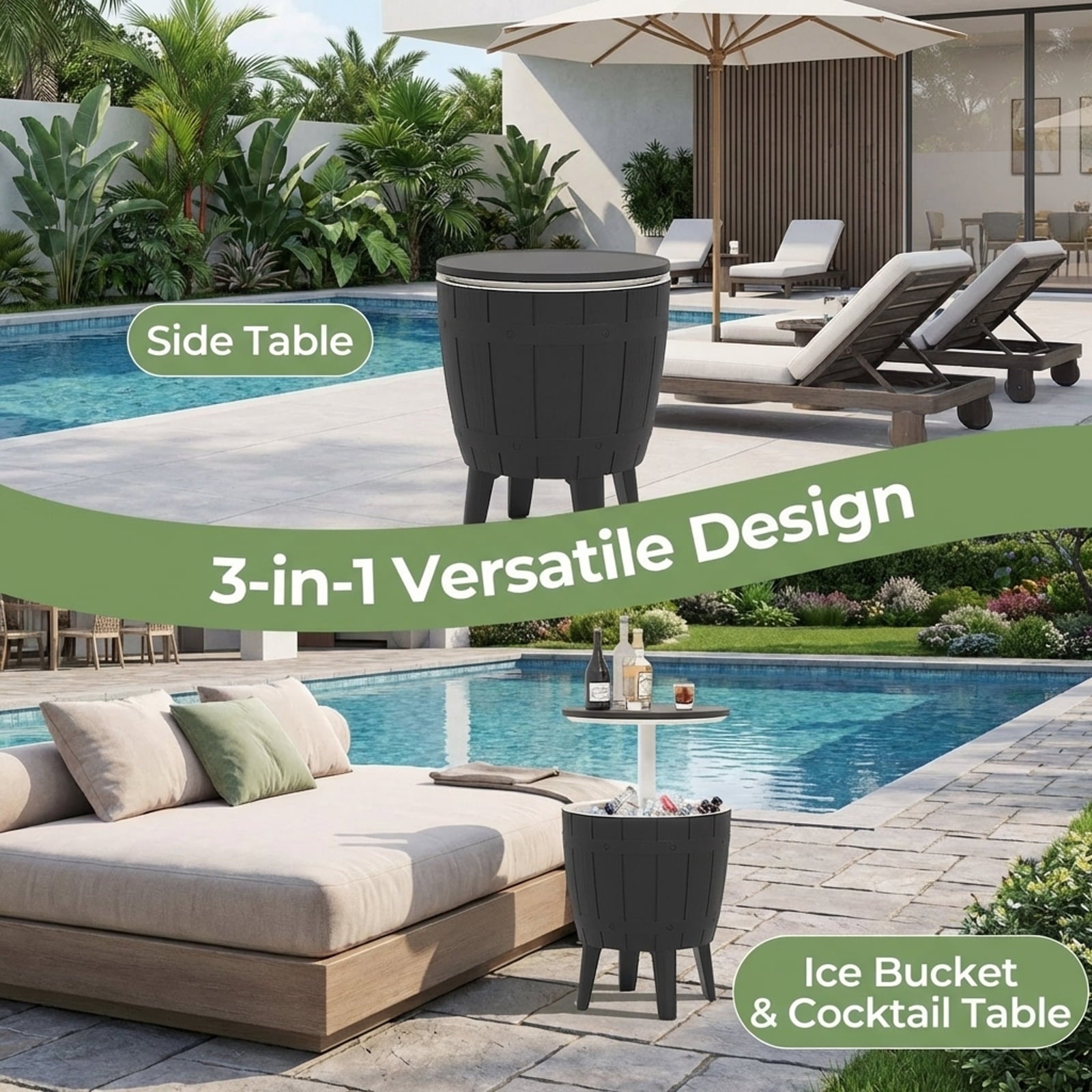 Biotree 10 Gallon Cooler Bar Table Outdoor Coffee Table with Telescopic Tabletop Ice Bucket Table for Beer Wine, Black