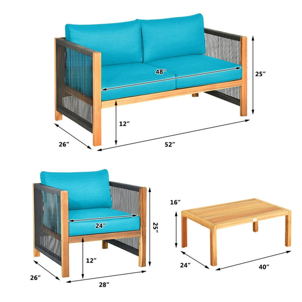 Biotree 4 Pieces Acacia Wood Outdoor Patio Furniture Set with Cushions Outdoor Conversation Set for Garden Backyard PorchTurquoise
