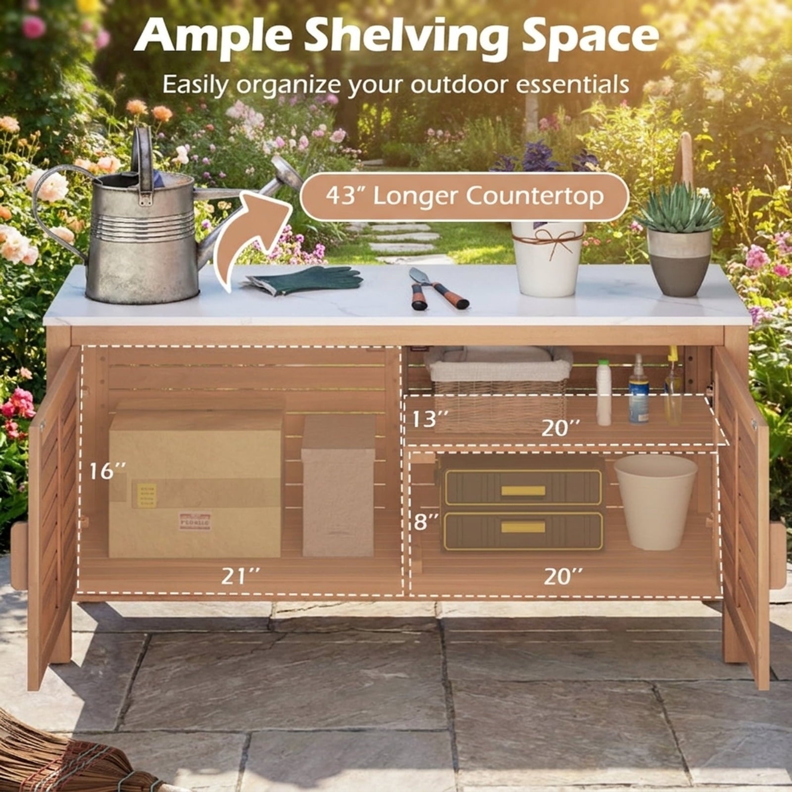 Biotree Patio Storage Cabinet 2 Outdoor Waterproof for Patio Deck Garden Cushions, Natural