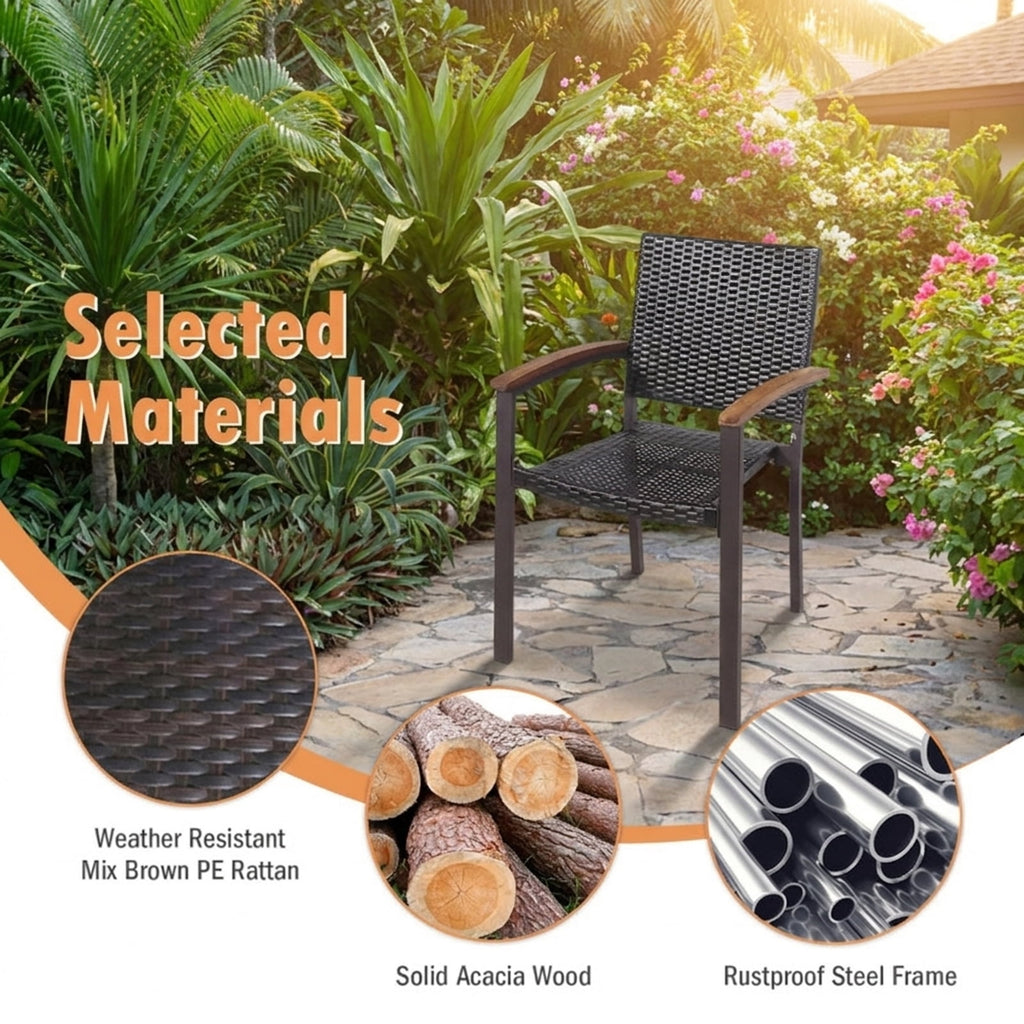 Biotree Set of 2 Outdoor Patio PE Rattan Dining Chairs Stackable Patio Chair for Garden Backyard