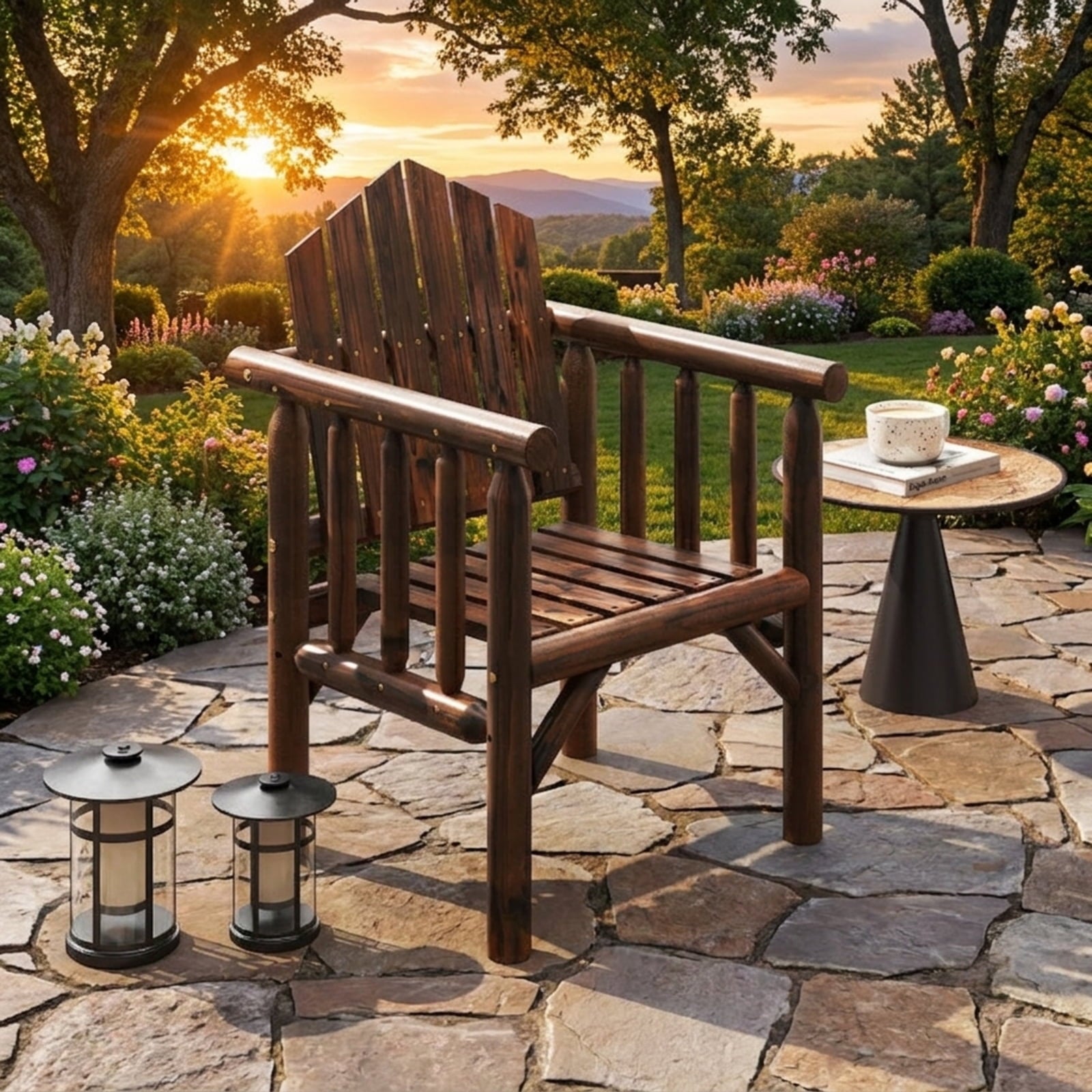Biotree Outdoor Wood Armchair Wooden Patio Dining Chair with Armrests Stackable Patio Chair for Garden BackyardBrown