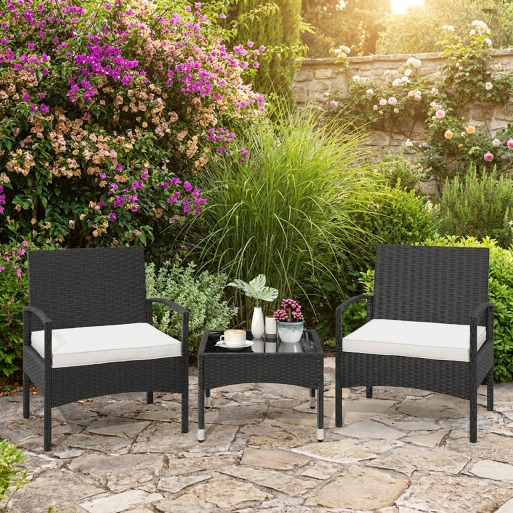Biotree 3-Piece Patio Furniture Set Rattan Bistro Chairs with Table Outdoor Conversation Set for Garden Backyard PorchBeige