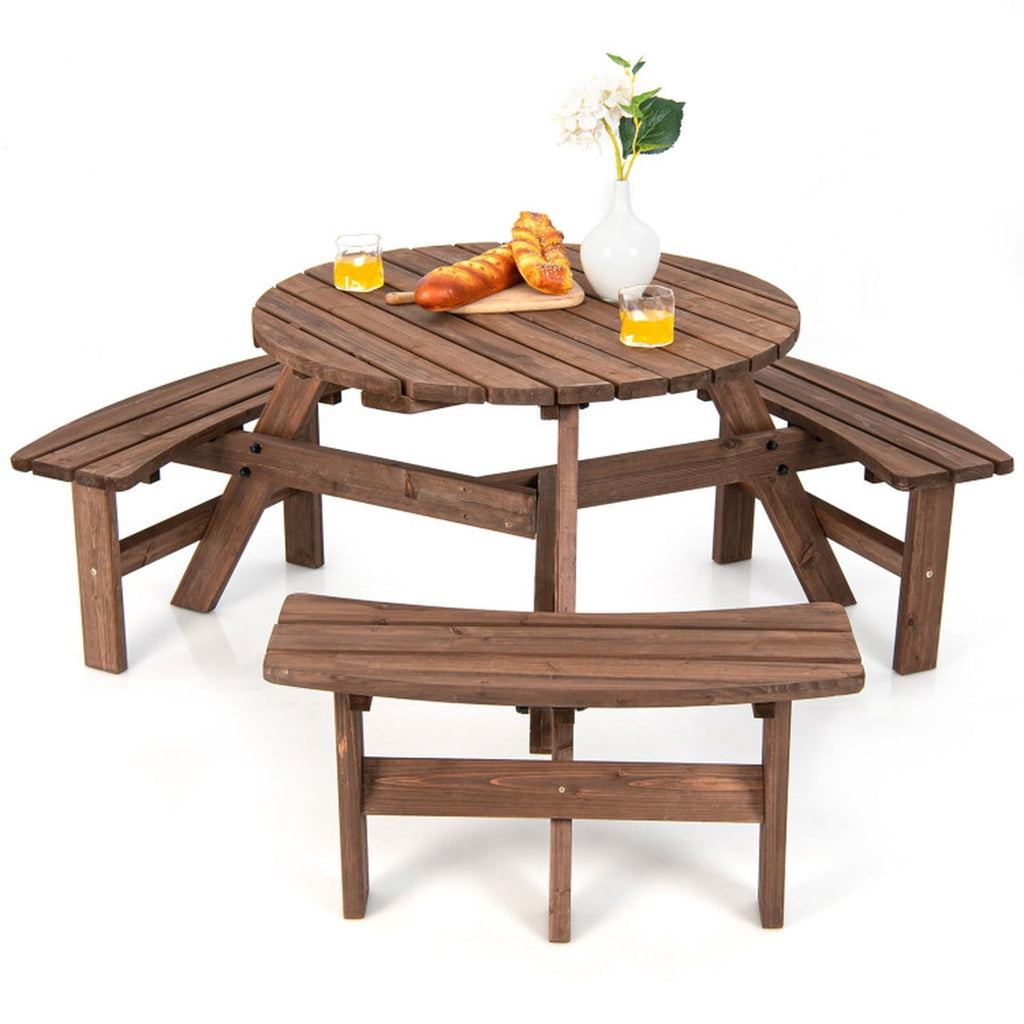 Biotree 66.9-Inch 6 Person Wooden Picnic Table Set with Bench and Umbrella Hold, Black