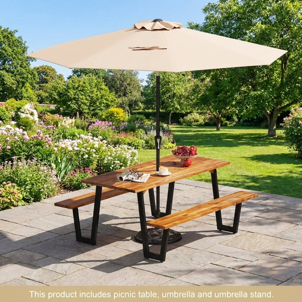 Biotree Outdoor Dining Table Set for 6 with 10 Feet Umbrella and Base, Black