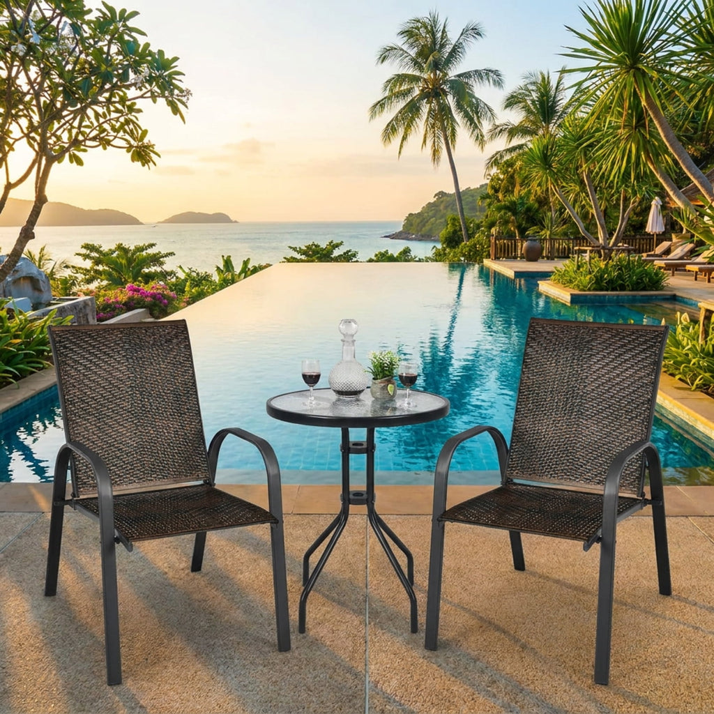 Biotree Set of 6 Outdoor PE Wicker Stackable Chairs with Sturdy Steel Frame Stackable Patio Chair for Garden BackyardBrown
