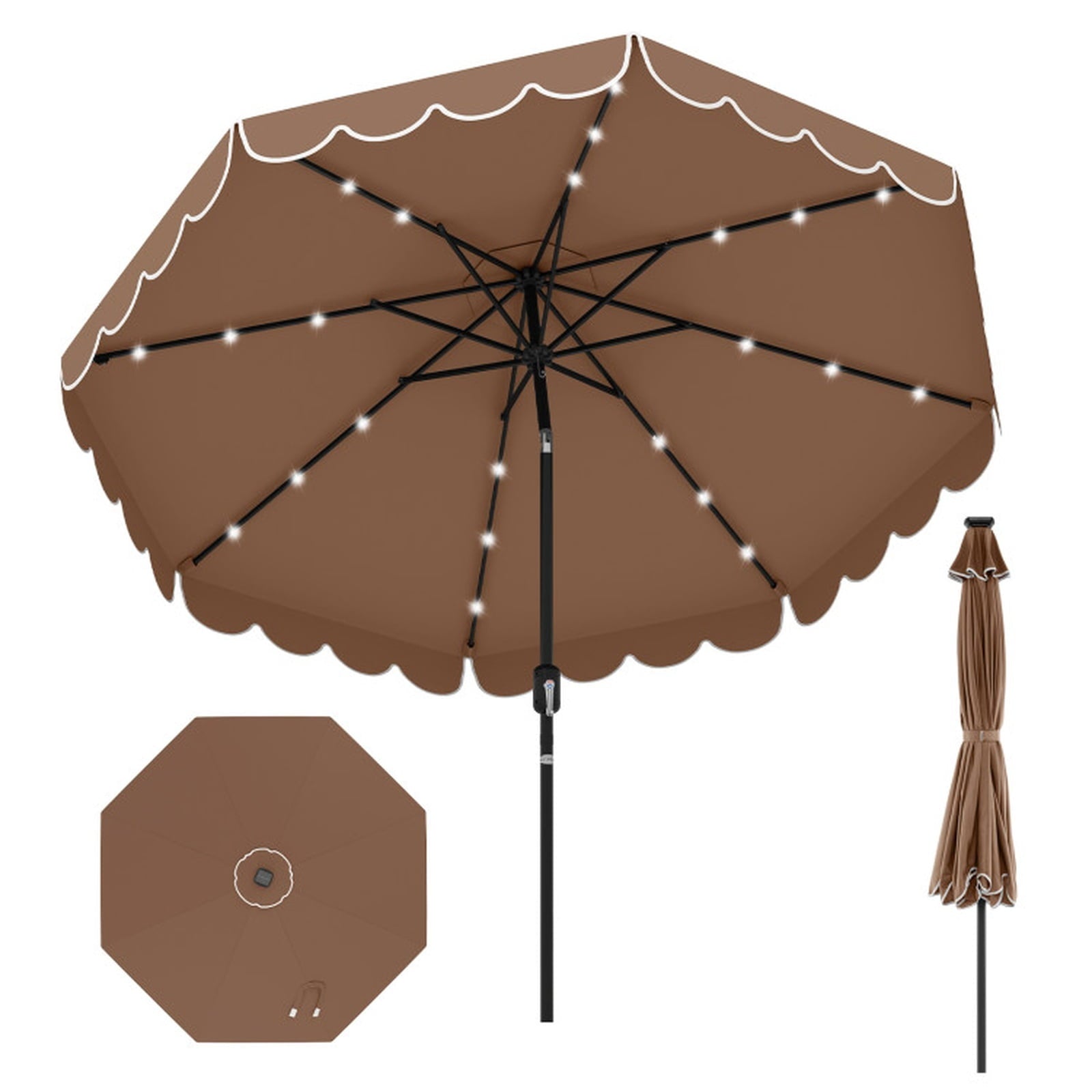 Biotree 9.3 ft Market Patio Umbrella with Crank and Tilt, 8 Sturdy Ribs, Vented Canopy - Coffee for Backyard