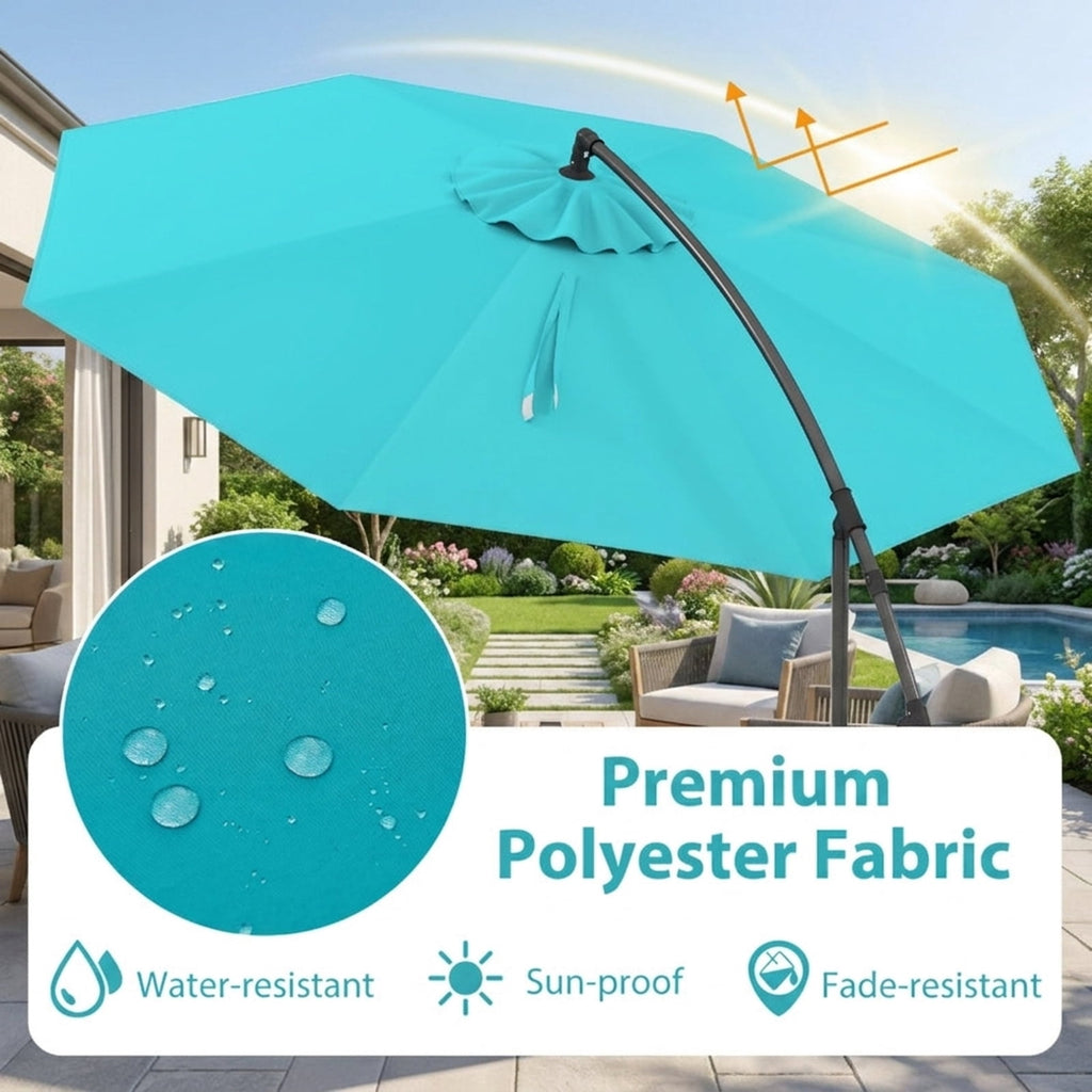Biotree 10 ft Cantilever Patio Umbrella Offset Hanging with Cross Base, 8 Ribs - Multicolor for Backyard