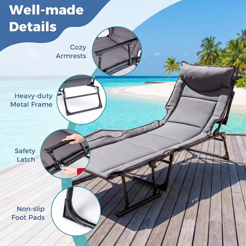 Biotree Folding Camping Cot 3 in 1 Convertible Padded Single Sofa Chair with Sturdy Steel Frame and 375 lbs Capacity for Outdoor Camping and Backyard Lounging, Gray