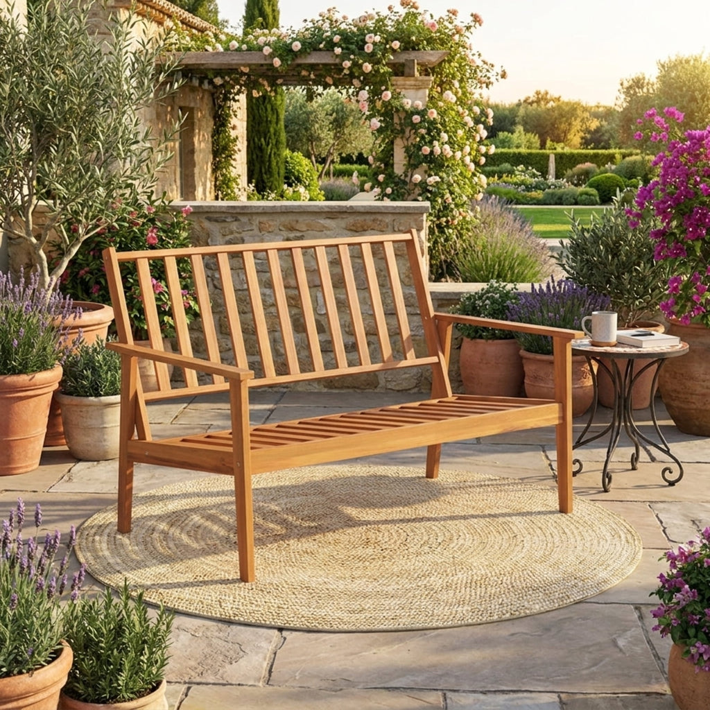 Biotree 4 Pieces Outdoor Acacia Wood Conversation Set with Soft Cushions and Coffee Table Outdoor Conversation Set for Garden Backyard PorchWhite