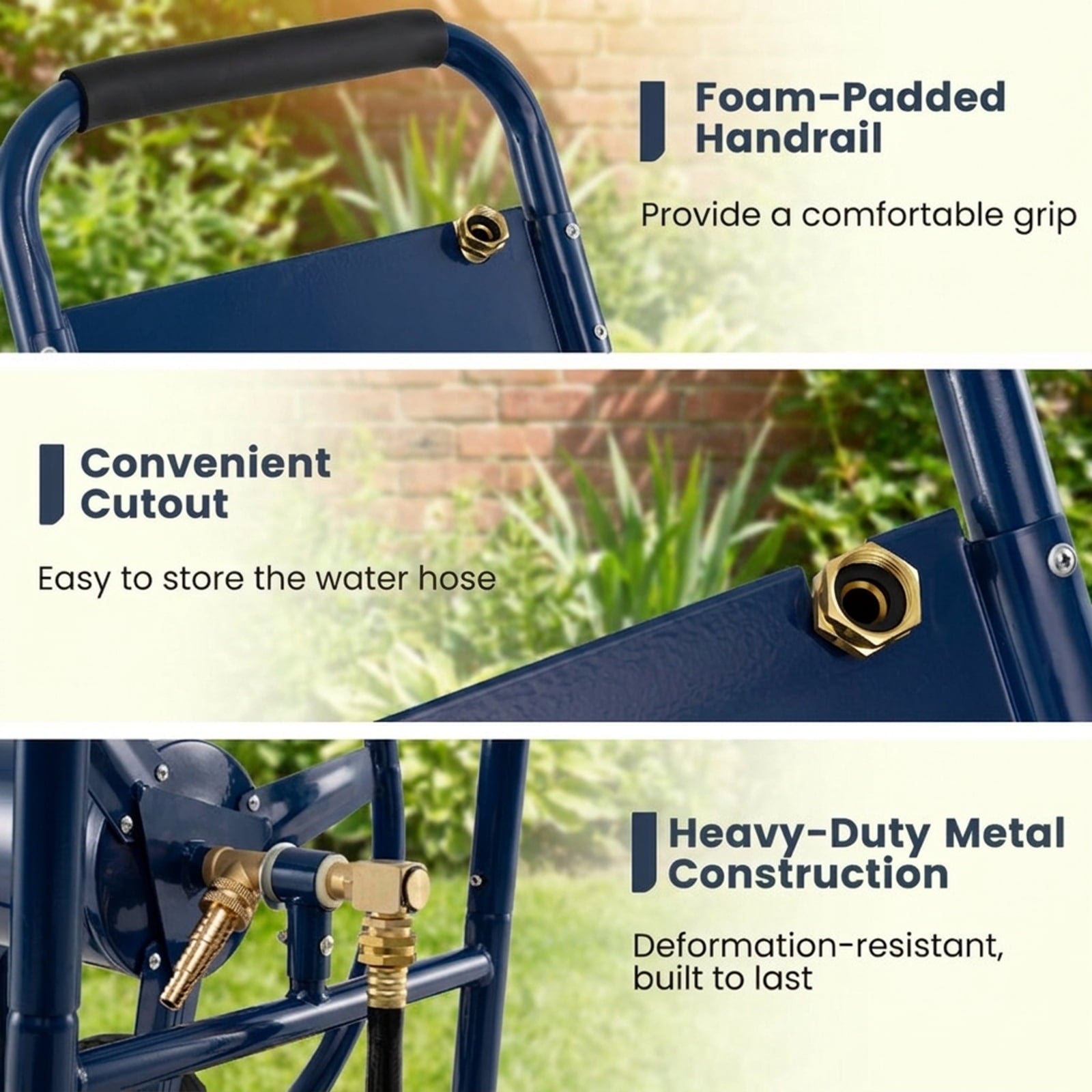 Biotree Garden Hose Reel Cart 4 Wheels Heavy-Duty Metal Water Hose Organizer Portable for Garden Yard Lawn Watering Outdoor, Blue