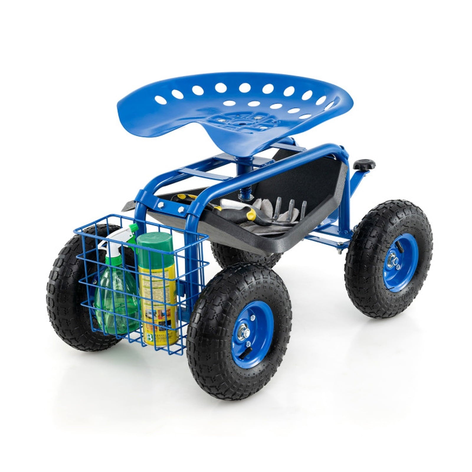 Biotree Heavy Duty Garden Cart with Tool Tray and 360 Swivel Seat for Garden Yard Lawn Work Outdoor, Blue